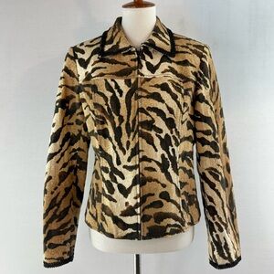 MAGGY LONDON Tiger Print Cotton Zip Front Jacket